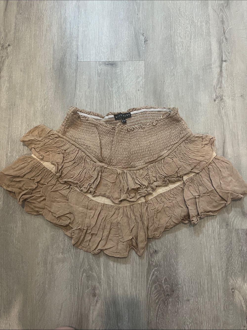 Ruffled Smocked Circle Skirt in Taupe